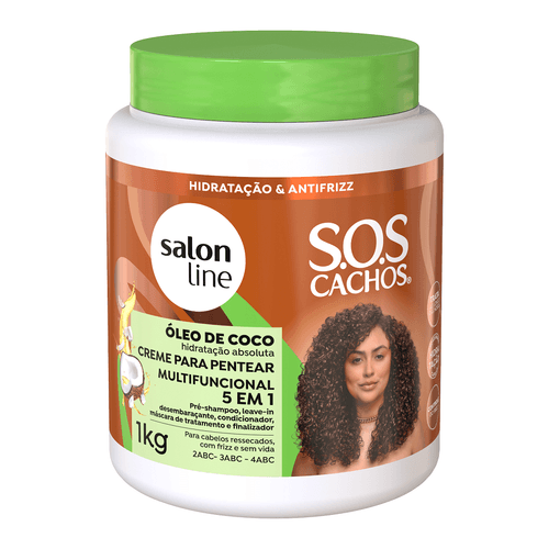 Creme para Pentear 5 em 1 SOS Cachos Óleo de Coco Salon Line 1kg