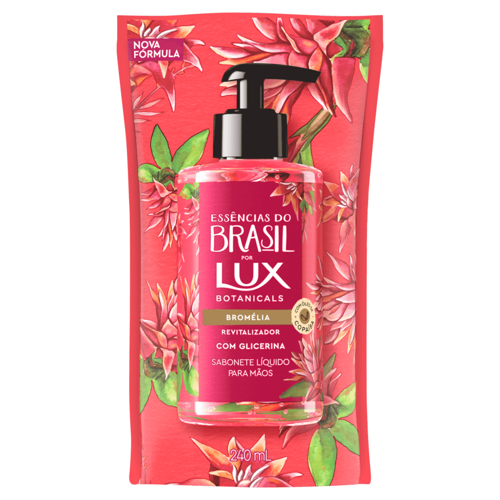 Sabonete Líquido de Glicerina para as Mãos Revitalizador com Óleo de Copaíba Bromélia Lux Botanicals Essências do Brasil Sachê 240ml