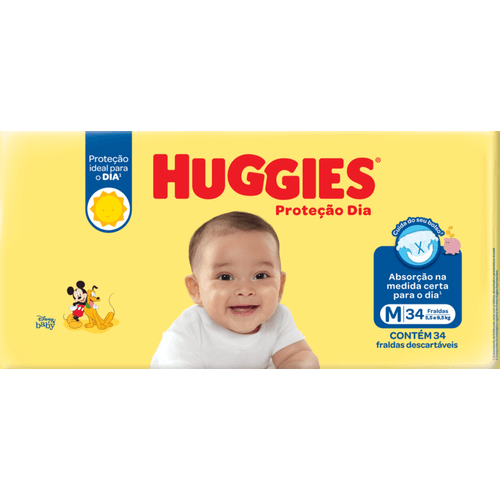 Fralda Descartável Infantil Huggies Proteção Dia M 5,5 a 9,5KG Pacote 34 Unidades