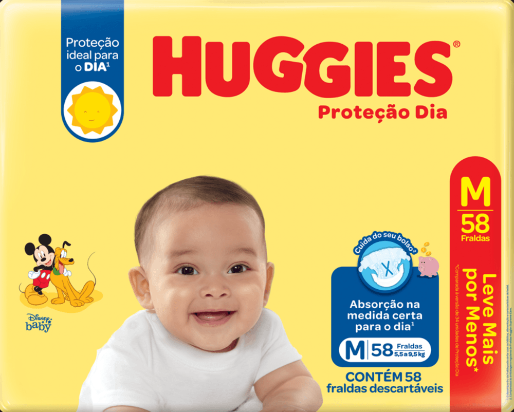 Fralda Descartável Infantil HUGGIES Disney Proteção Dia M pacote 58un