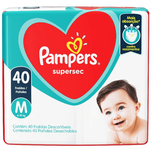 Fralda Descartável Infantil Pampers Supersec M 6 a 10kg Pacote 40 Unidades