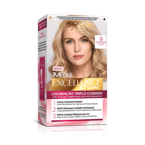Coloração Permanente Imédia Excellence De L'Oréal Paris 9.0 Louro Muito Claro