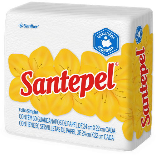 Guardanapo de Papel Folha Simples Santepel 24cm x 22cm Pacote 50 Unidades