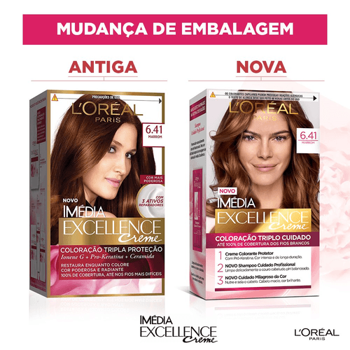 Coloração Permanente Imédia Excellence De L'Oréal Paris 6.41 Marrom