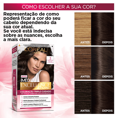 Coloração Permanente Imédia Excellence De L'Oréal Paris 3.0 Castanho Escuro