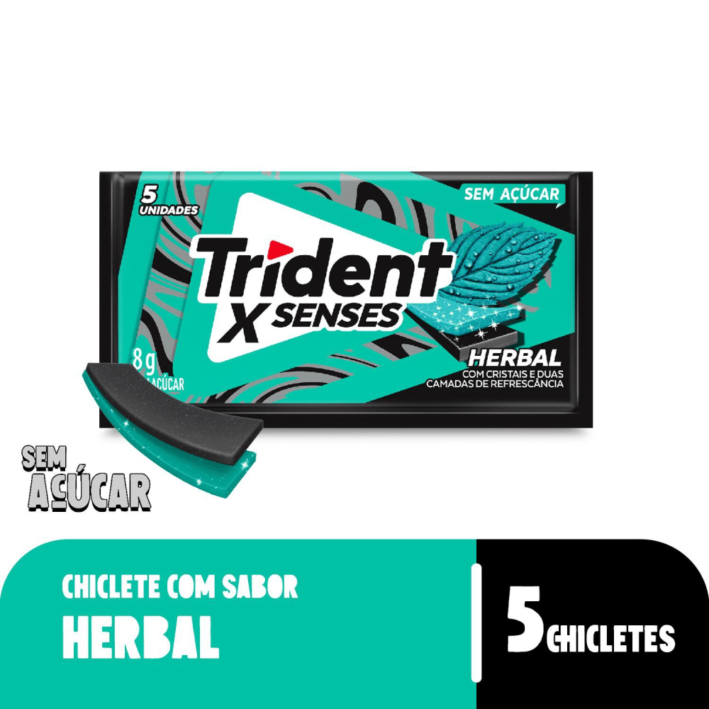 Chiclete Trident XSenses Herbal Sem Açúcar 8g - Embalagem com 5
