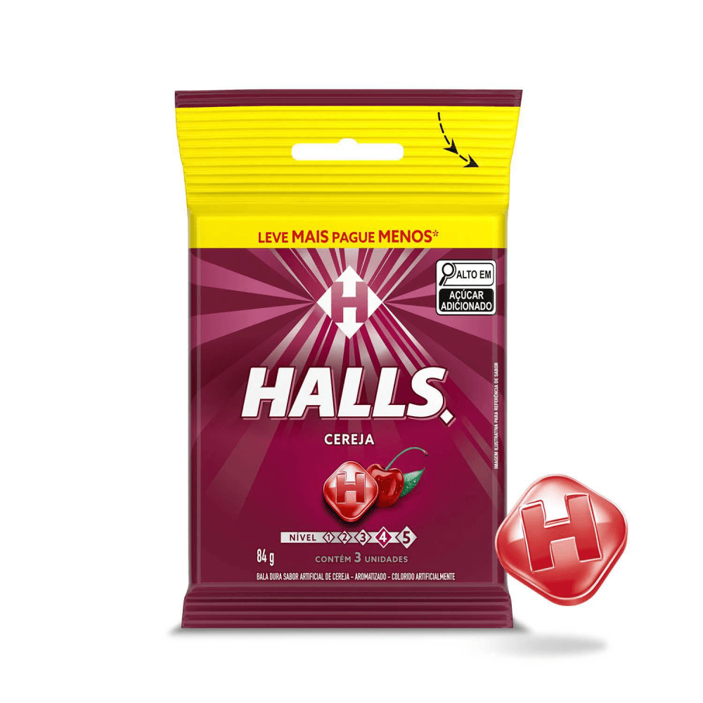 Encontraproduto.com.br - Bala Halls Cereja Pacote Com 3 Unidades