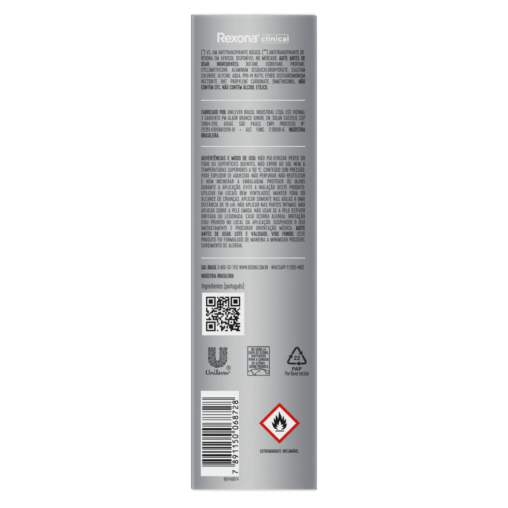 Encontraproduto.com.br - Antitranspirante Aerossol sem Perfume 96h Rexona Clinical 150ml Spray