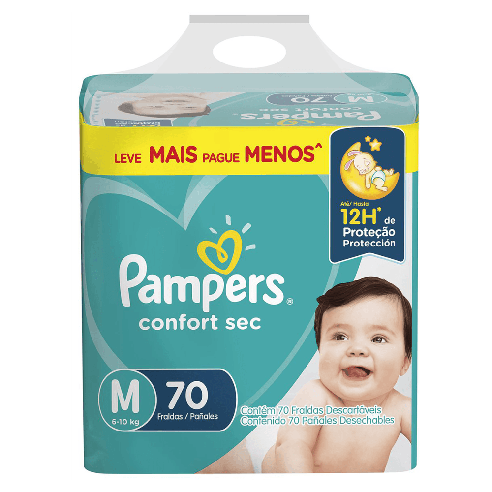 Fralda Descartável Infantil Pampers Confort Sec M 6 a 10kg Pacote 70 ...