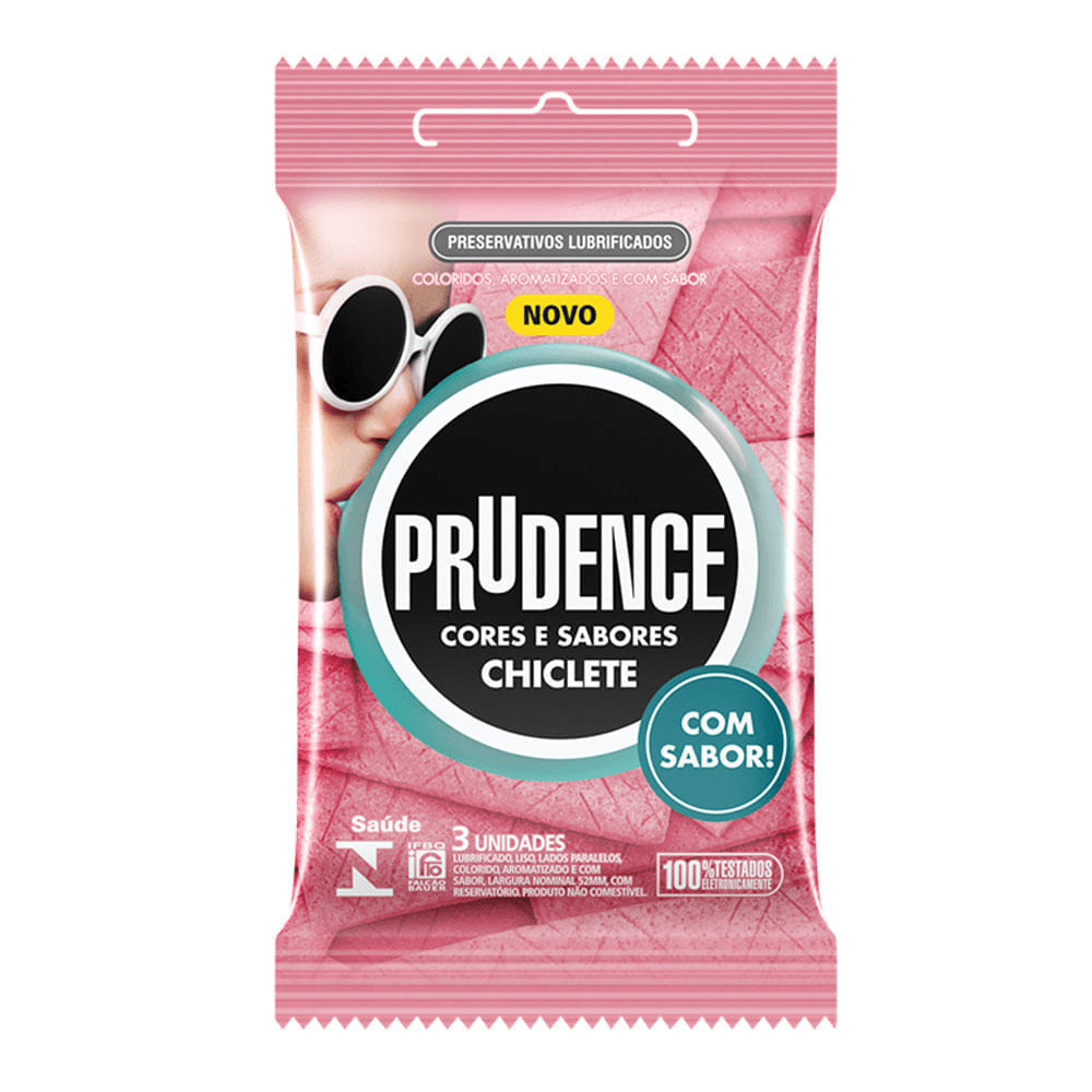 Preservativo prudence Cores E Sabores Chiclete com 03 Unidades