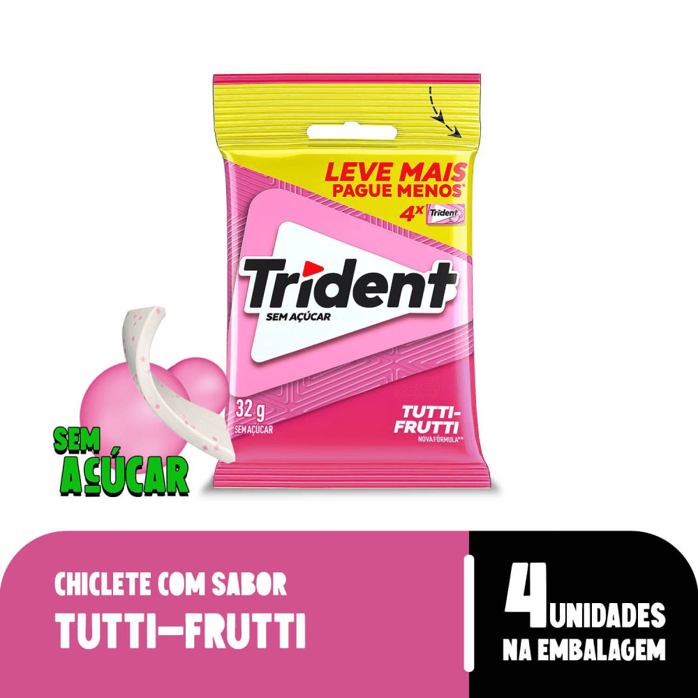 Chiclete Trident Tutti-Frutti 32g - Pacote Com 4 embalagens - Dec