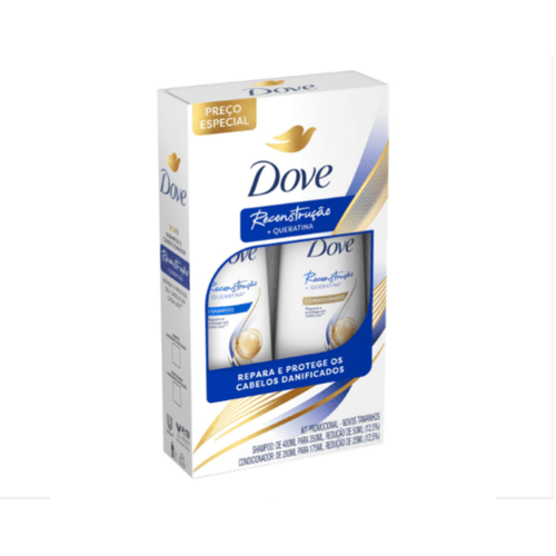 Kit Promocional Shampoo 350ml + Condicionador 175ml Dove Reconstrução + Queratina Preço Especial