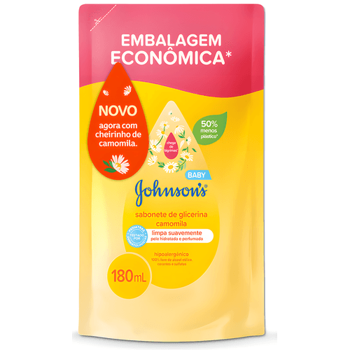 Sabonete Líquido de Glicerina da Cabeça aos Pés Camomila Johnson's Baby Sachê 180ml Embalagem Econômica