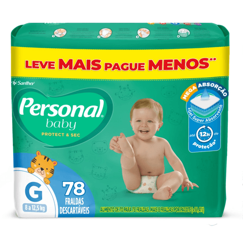 Fralda Descartável Personal Giga Grande Leve Mais Pague Menos Embalagem com 78 Unidades