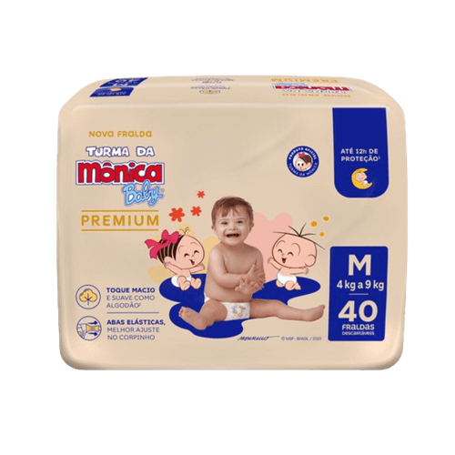 FRALDA TURMA DA MONICA BABY PREMIUM ECONOMICA 40UN M ATÉ 12H DE PROTECAO TOQUE MACIO ABAS ELASTICAS