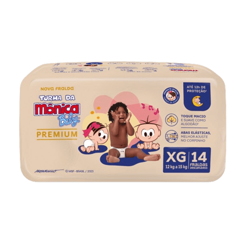 FRALDA TURMA DA MONICA BABY PREMIUM JUMBO 14UN XG ATE 12H DE PROTECAO