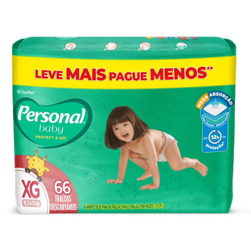 Fralda Personal Baby Protect e Sec Tamanho XG Leve Mais Pague Menos Com 66 Fraldas