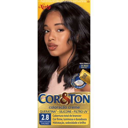 TINTURA PERMANENTE COR&TON CREME 125G* 2.8 PRETO AZULADO ESPELHADO