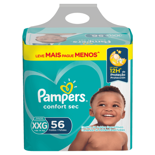 Fralda Descartável Infantil Pampers Confort Sec XXG + de 14kg Pacote 56 Unidades Leve Mais Pague Menos