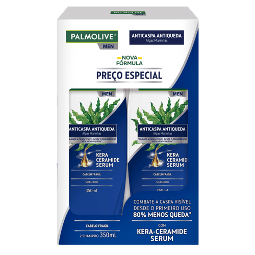 Shampoo Anticaspa e Antiqueda com Kera-Ceramide Serum Algas Marinhas Palmolive Men Frasco 2 Unidades 350ml Cada
