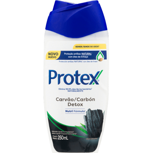 Sabonete Líquido Antibacteriano com Óleo de Linhaça Protex Carvão Detox Frasco 250ml