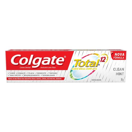 Creme Dental Anticárie Clean Mint com Flúor Colgate Total 12 Caixa 50g