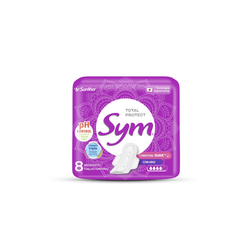 Absorvente Sym Total Protect Cobertura Suave com Abas 8 unidades