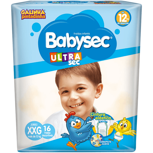 Fralda Descartável Jumbo Babysec Ultra Sec XXG + de 13kg Pacote 16 Unidades