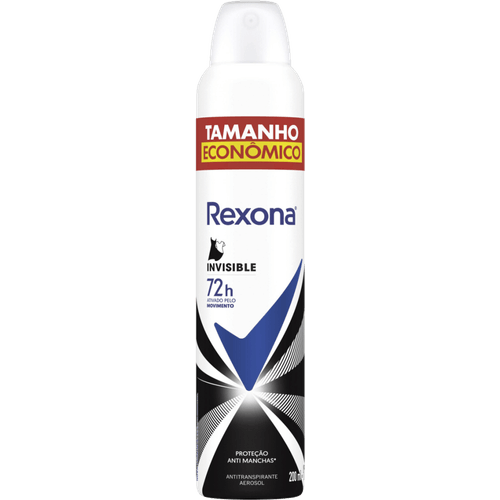 Antitranspirante Aerossol Invisible 72h Rexona 200ml Spray Tamanho Econômico