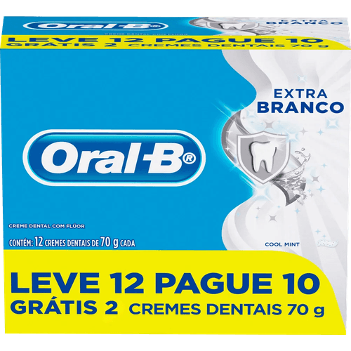 Creme Dental Cool Mint Oral-B Extra Branco Caixa 70g Cada Leve 12 Pague 10 Unidades
