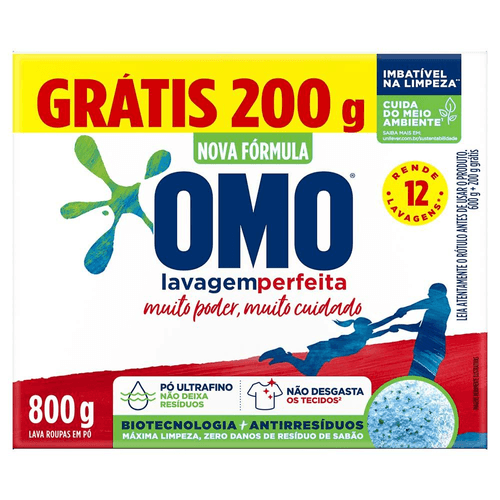 Lava-Roupas Pó Lavagem Perfeita Omo 800g Grátis 200g