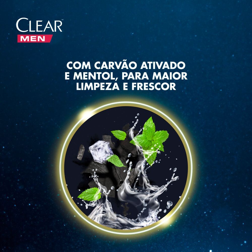 Shampoo Anticaspa com Carvão Ativado e Mentol Clear Men Sports Limpeza Profunda Frasco 400ml
