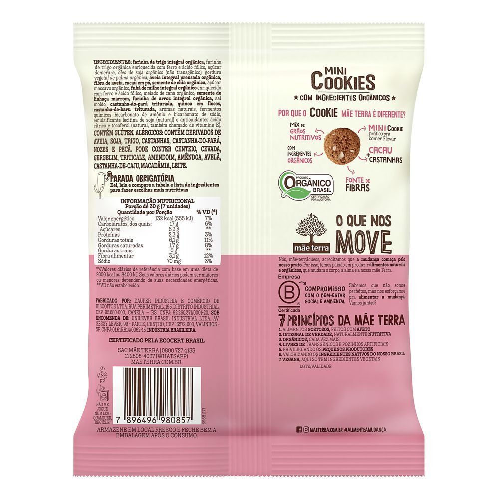 Mini Cookies Mãe Terra Integrais Cacau & Castanhas 120 g
