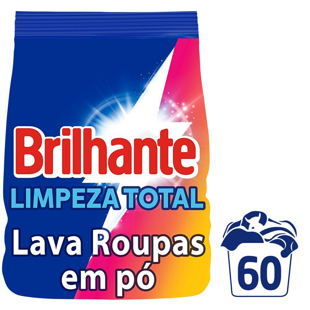 Lava-Roupas em Pó Roupas Brancas e Coloridas Ativo Concentrado Brilhante Limpeza Total Pacote 4kg Tamanho Família
