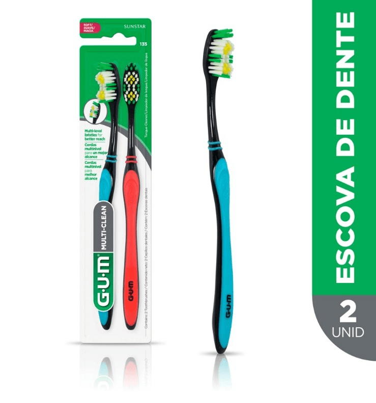 Escova Dental Gum Multi Clean Soft Suave Macia 135 - 2 Unidades