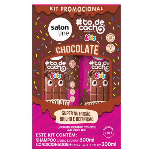 Kit Shampoo 300ml + Condicionador 200ml  2 em 1 Chocolate Salon Line #To de Cacho Kids