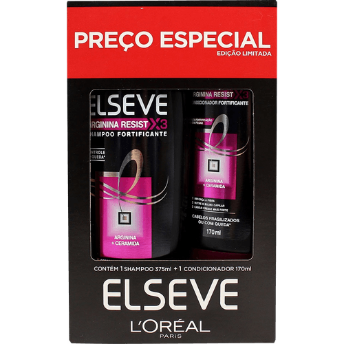 Kit Shampoo 375ml + Condicionador 170ml Loréal Paris Elseve Arginina Resist X3