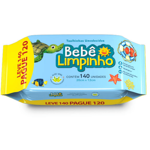 Toalha Umedecida com Aloe Vera Bebê Limpinho Pacote Leve 140 Pague 120 Unidades