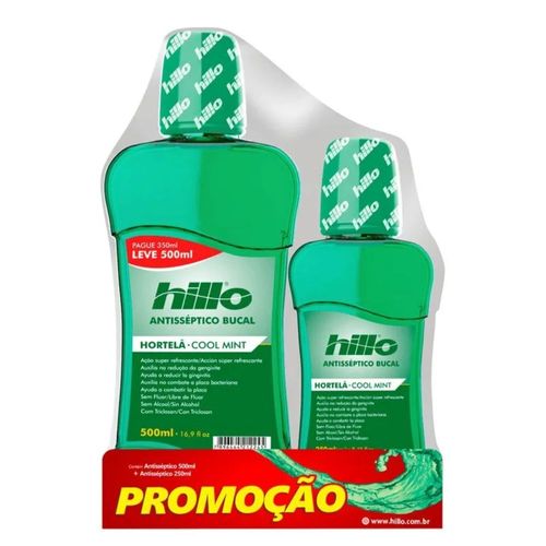 Antisséptico Bucal Hillo Pack 500ml + 250ml Hortelã