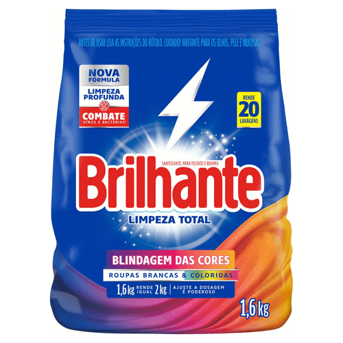 Lava-Roupas e Limpador de Uso Geral em Pó Concentrado sem Perfume Brilhante Ação Total Pro Pacote 1,6kg