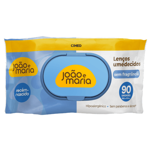 Lenço Umedecido Recém-Nascido João e Maria Pacote 90 Folhas