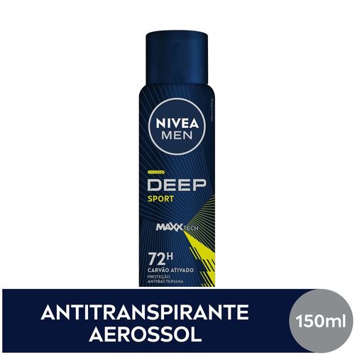 NIVEA MEN Antitranspirante Aerossol Deep Sport MaxxTech Carvão Ativado 150ml