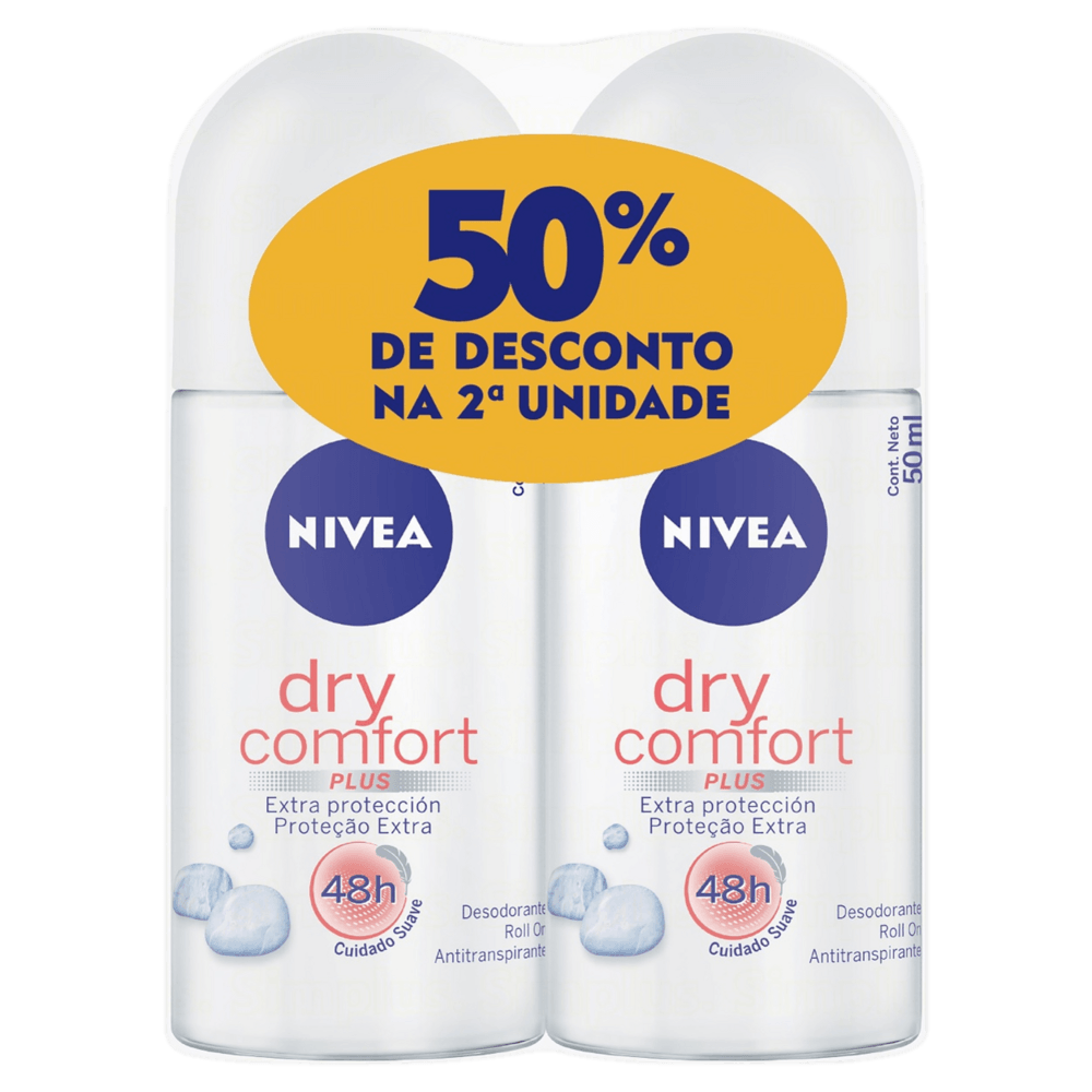 DESODORANTE ROLL ON NIVEA 2X50ML 50%DESC ONTO 2ºUN FEM DRY COMFORT