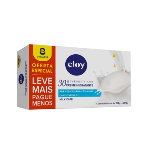 PACK SABONETE  HIDRATANTE VEGETAL MILK CARE CLOY - CX 08 640 G