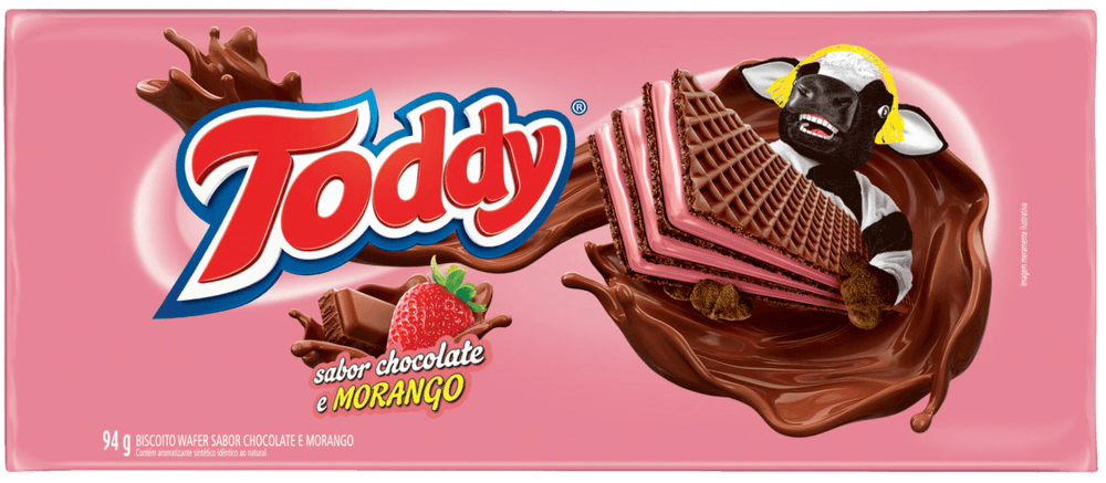 Biscoito Wafer Chocolate Recheio Morango Toddy Pacote 94g