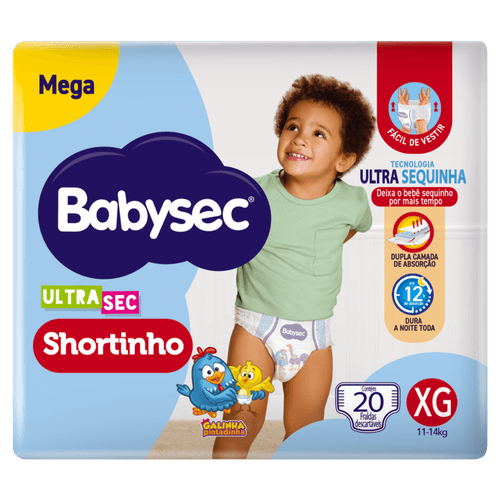 Fralda Descartável Infantil Shortinho Babysec Ultrasec XG Megapacote 20 Unidades