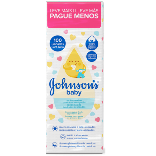 ALGODAO QUADRADO SEM PERFUME JOHNSON BABY 100UN-PC LEVE+/PAGUE- RECEM NASCIDO