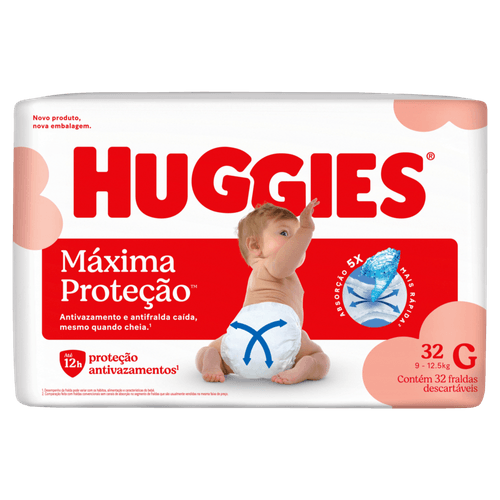 Fralda Descartável Infantil Huggies Máxima Proteção G Pacote 32 Unidades