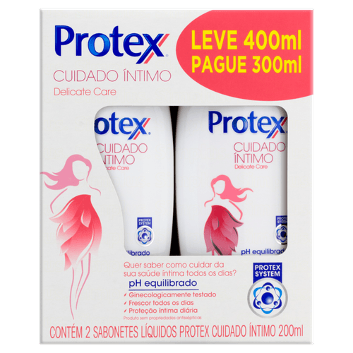Sabonete Líquido Íntimo Delicate Care Protex Cuidado Íntimo Frasco 200ml Cada Leve 400ml Pague 300ml