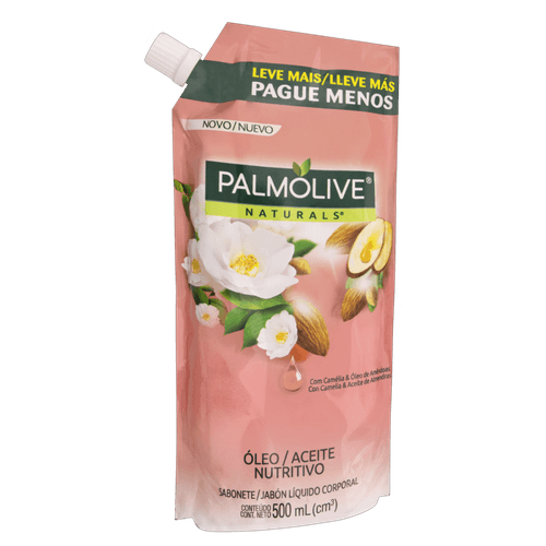 Sabonete Líquido Óleo Nutritivo com Camélia & Óleo de Amêndoas Palmolive Naturals Sachê 500ml Refil Leve Mais Pague Menos